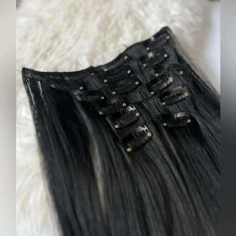 Black Straight Hair Clip ins Hair extensions Set 24 in